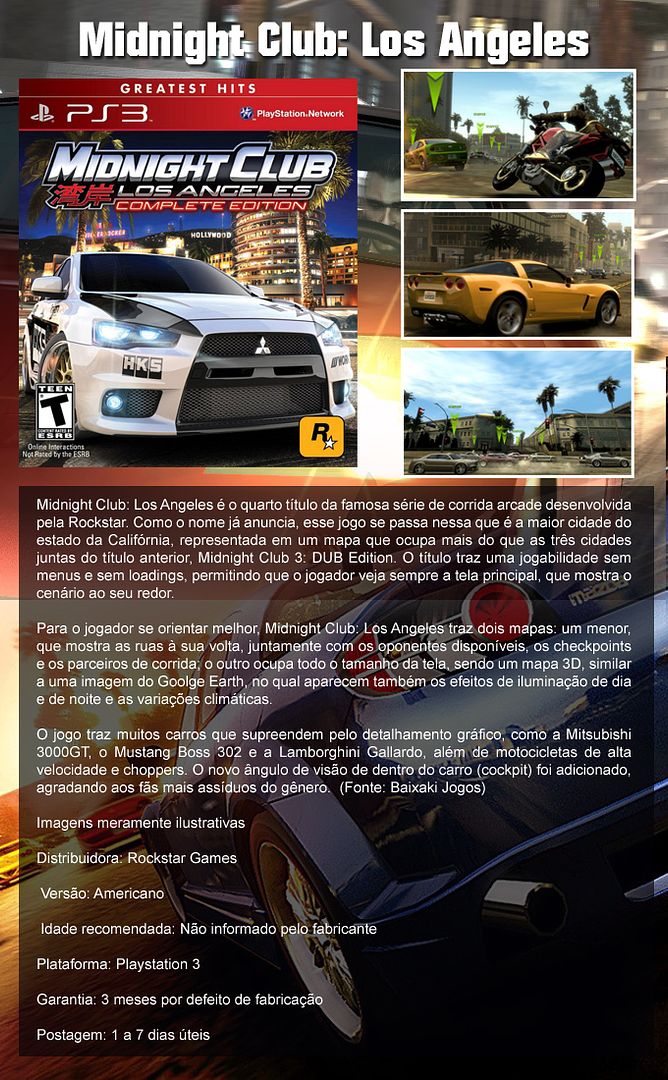 Perguntas e Respostas sobre Midnight Club Los Angeles Complete Edition