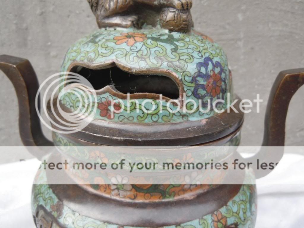 Old Chinese 10China bronze cloisonne fancy carved Foo dogs censer 