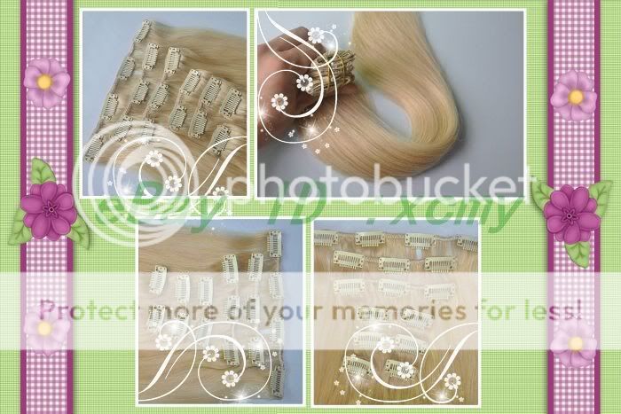 15 7pcs clip in human hair extensions #613 Light blonde  