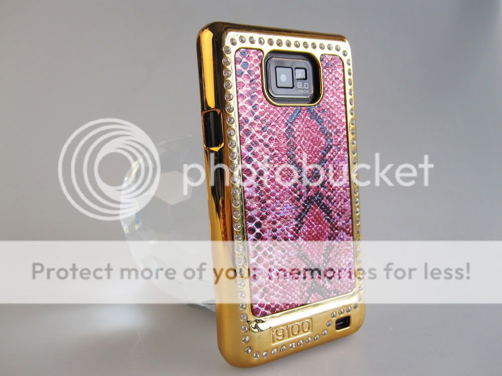 SAMSUNG Galaxy S2 i9100 Shinning Snake Leather Golden Edge Diamonte 