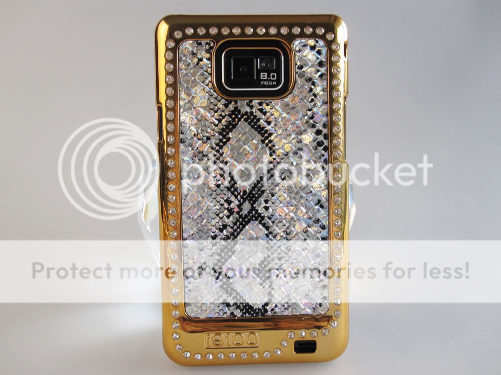 SAMSUNG Galaxy S2 i9100 Shinning Snake Leather Golden Edge Diamonte 