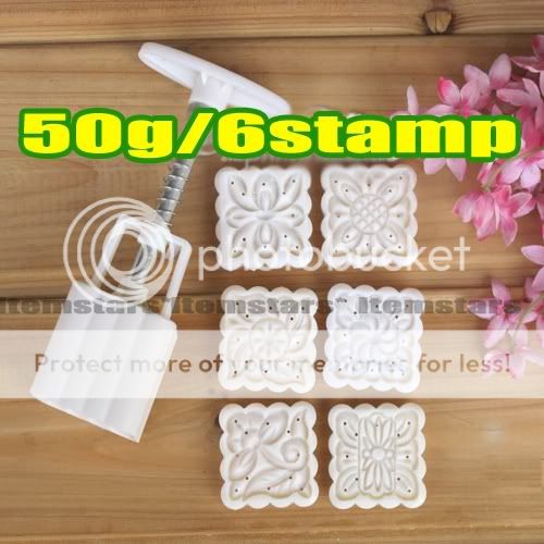 Moon cake Mooncake Square Mold mould 50g & flowers plants 6 stamps F&S 