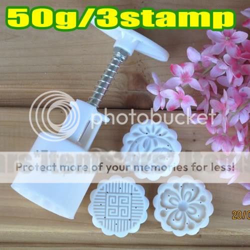 Moon cake Mooncake Round Mold mould 50g & flowers plants 3 stamps F&S 