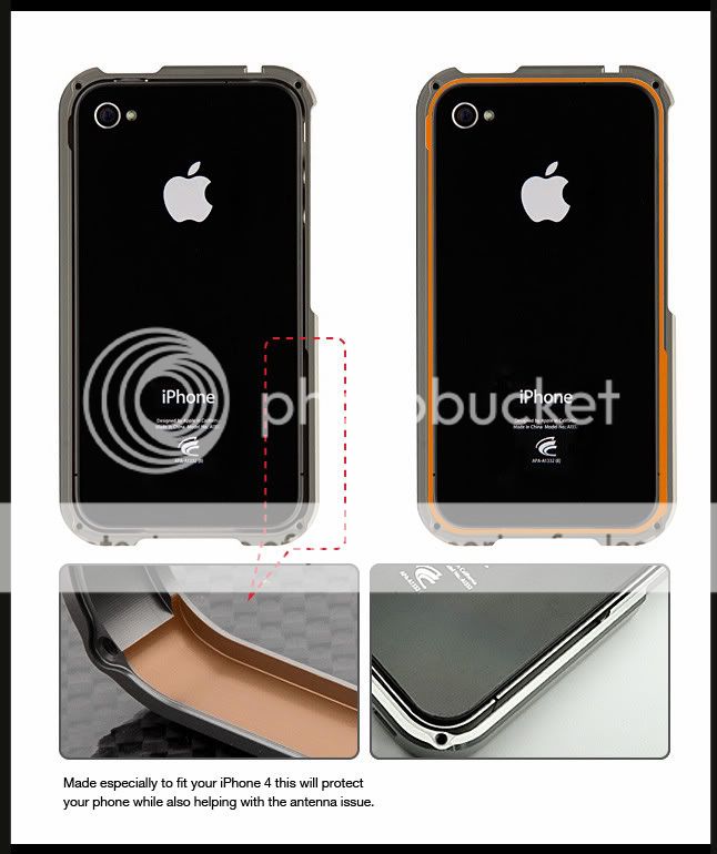 IPHONE 4 4S BLACK BLADE ALUMINUM CASE+FREE FRONT & BACK PROTECTORS 